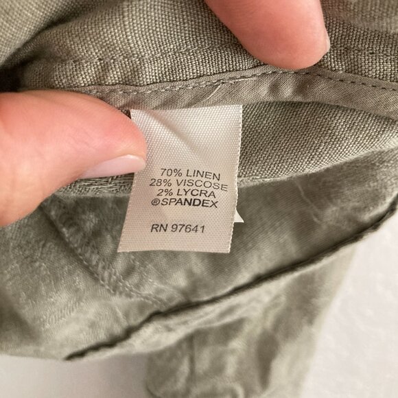 J Jill Linen Blend Green Button Front Jacket Floral Boho Lagenlook Size 10 - Picture 11 of 12